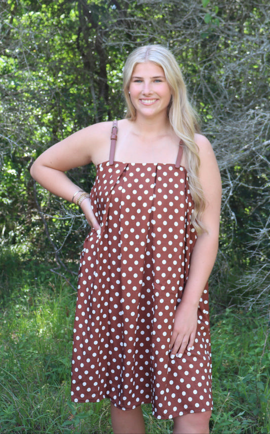 Leather Strap Polka Dot Dress