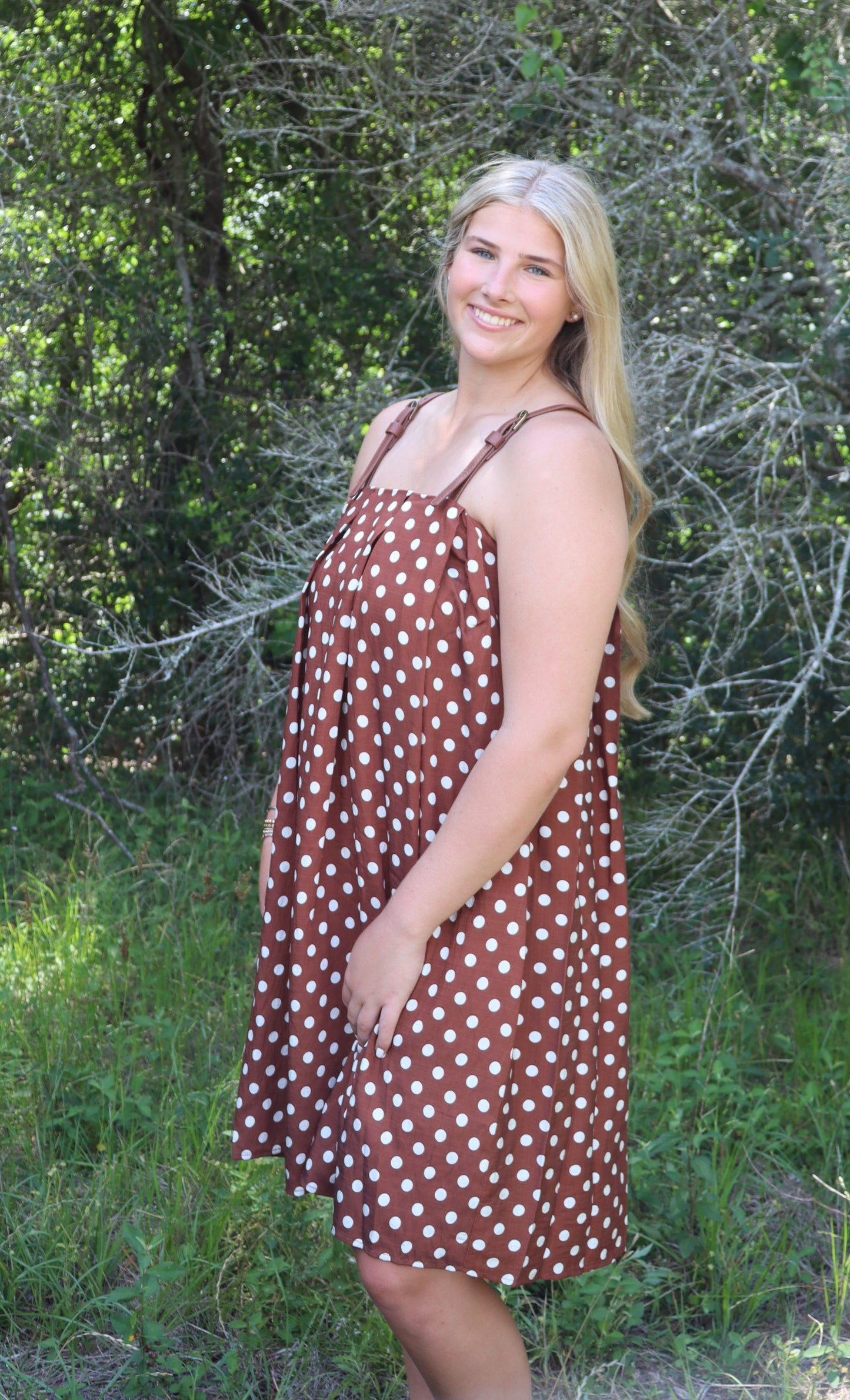 Leather Strap Polka Dot Dress