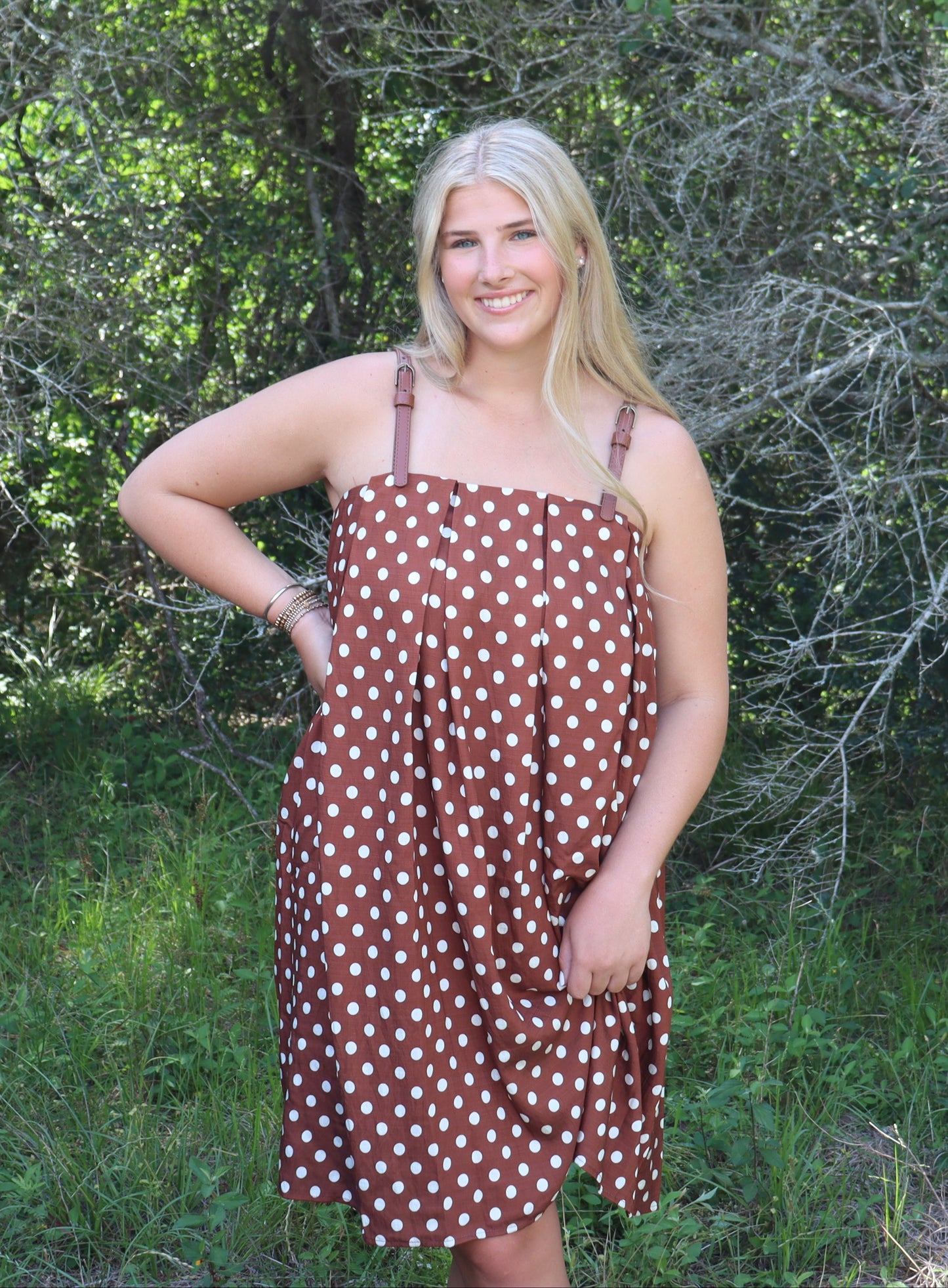 Leather Strap Polka Dot Dress