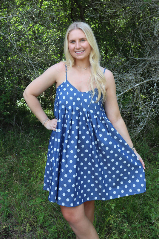 Denim Polka Dot Dress