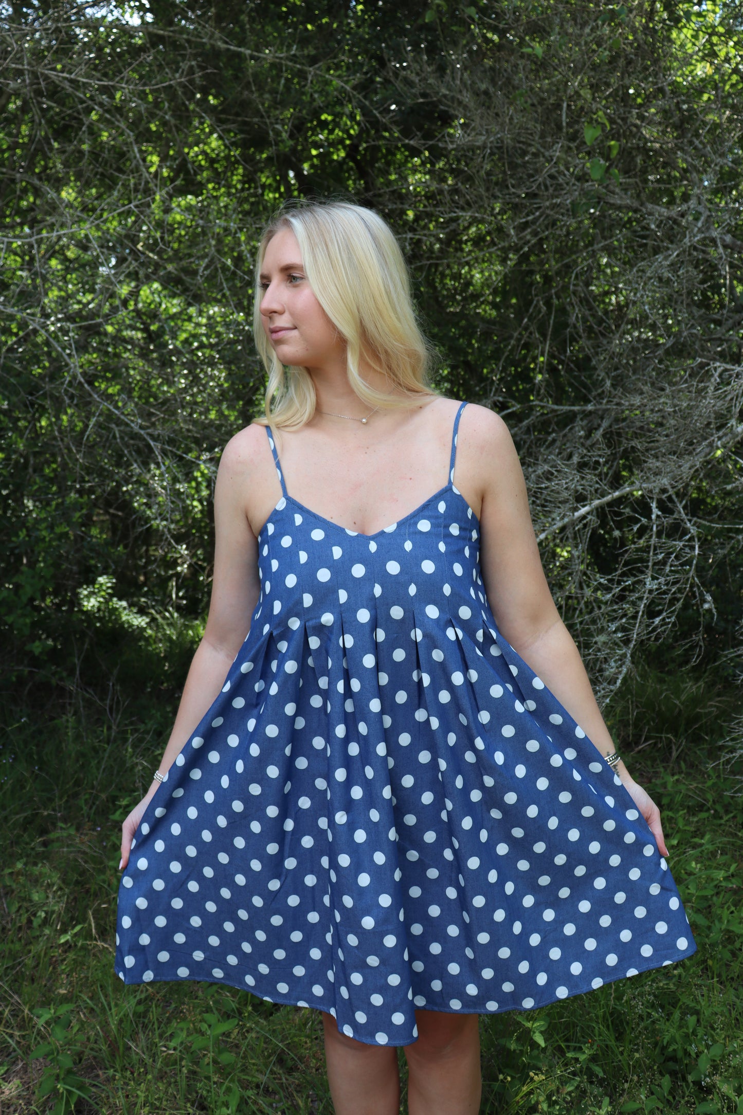 Denim Polka Dot Dress