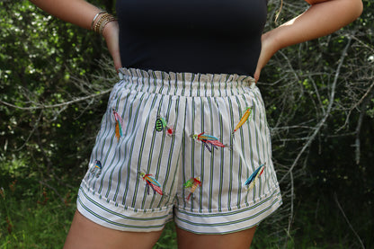 Queen of Sparkles Striped Fishing Lure Shorts