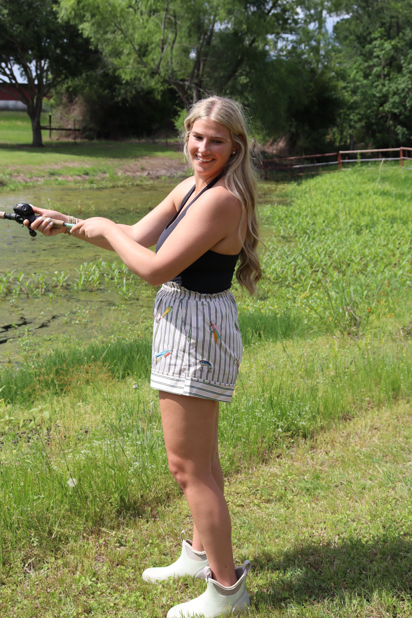 Queen of Sparkles Striped Fishing Lure Shorts