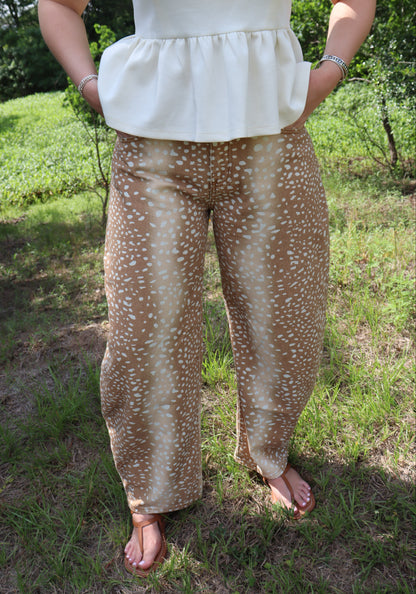 Deer Print Barrel Jeans