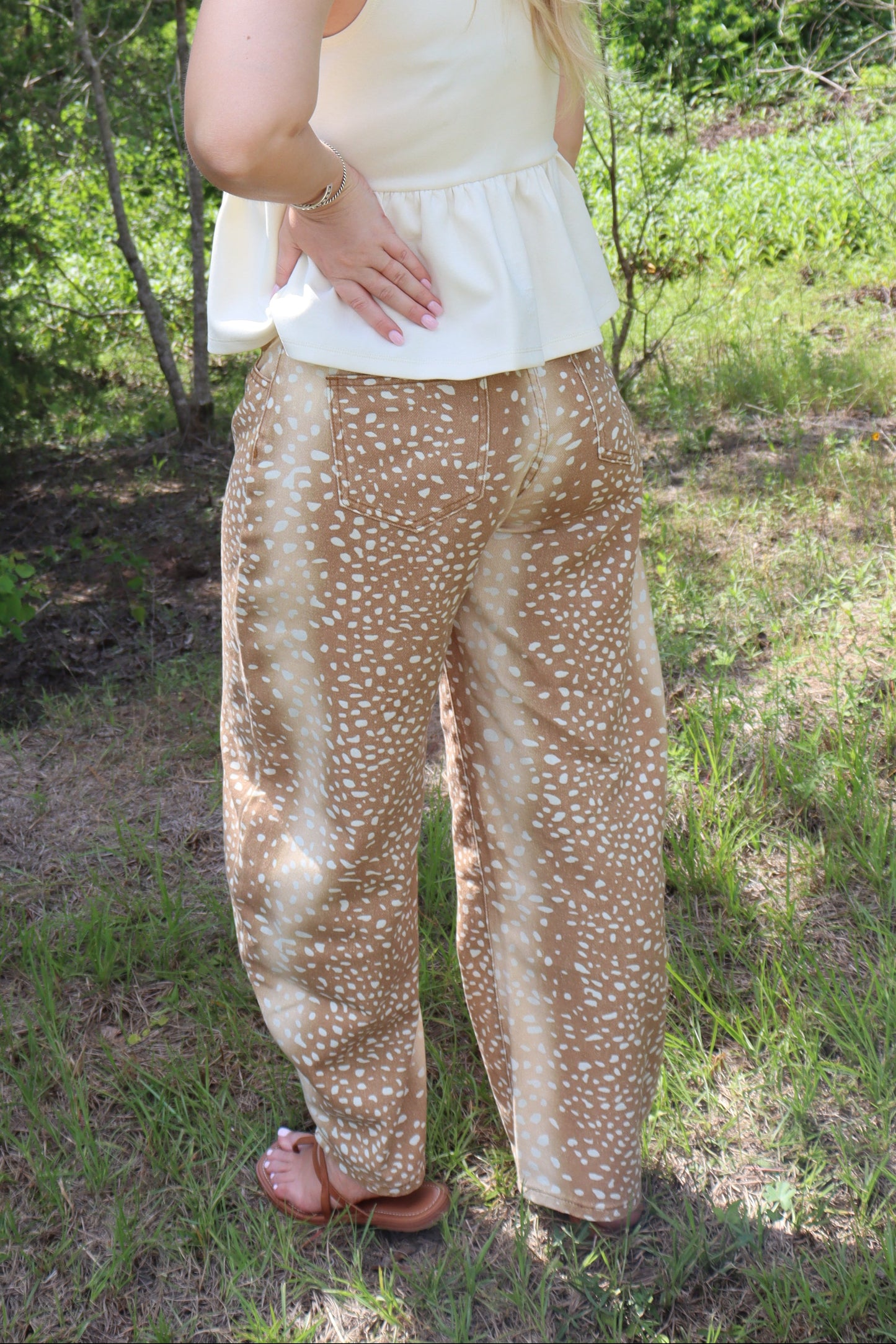 Deer Print Barrel Jeans