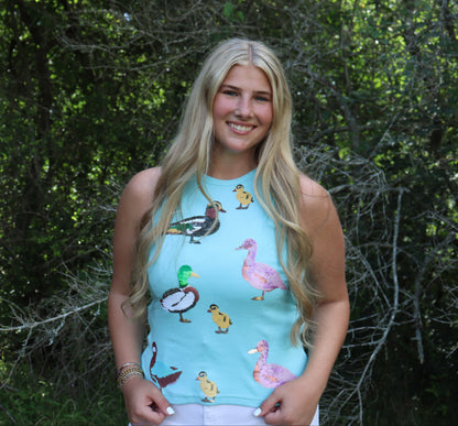 Queen of Sparkles Aqua Sequin Duck Tank Top