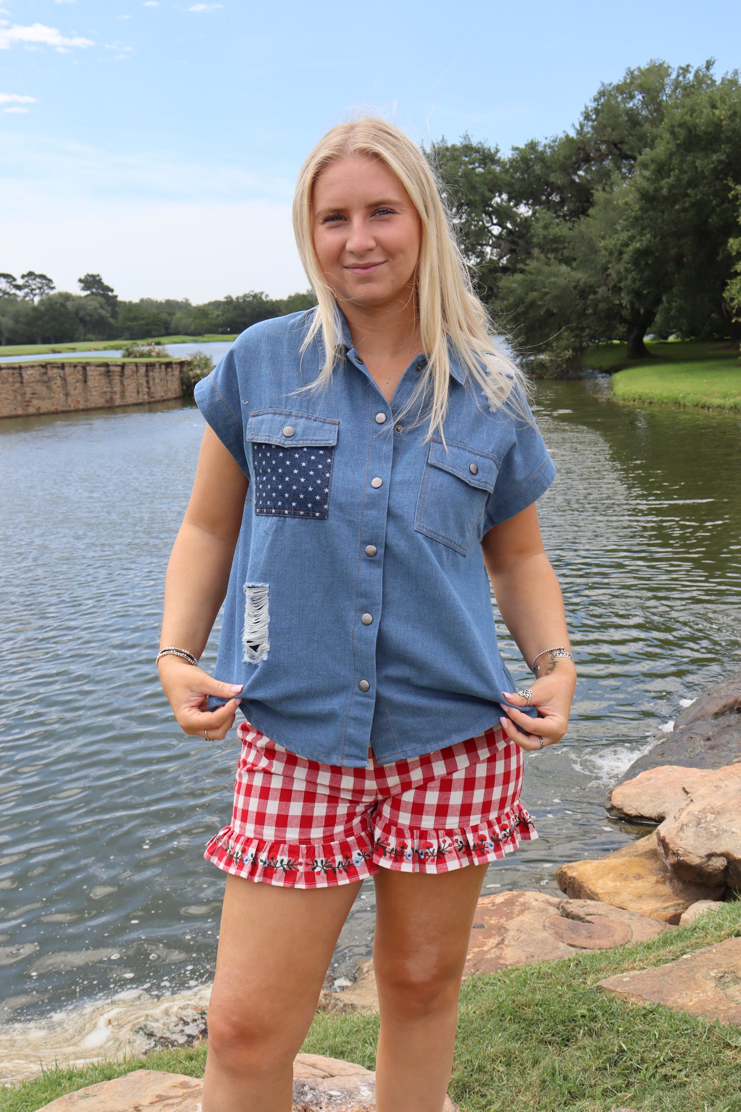 Denim Flag Top