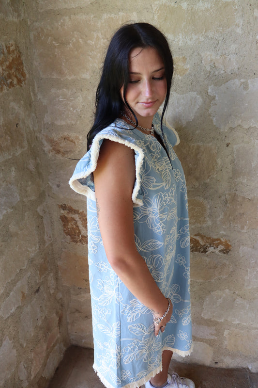 Blue Frayed Hem Dress
