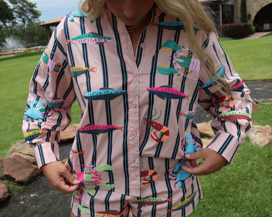 Queen Of Sparkles Light Pink Stripe Sea Creature Top
