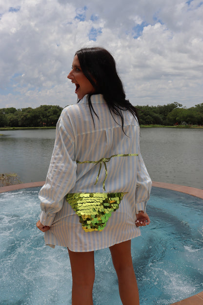 Queen of Sparkles Stripe Button Up Sequin Bikini Tunic