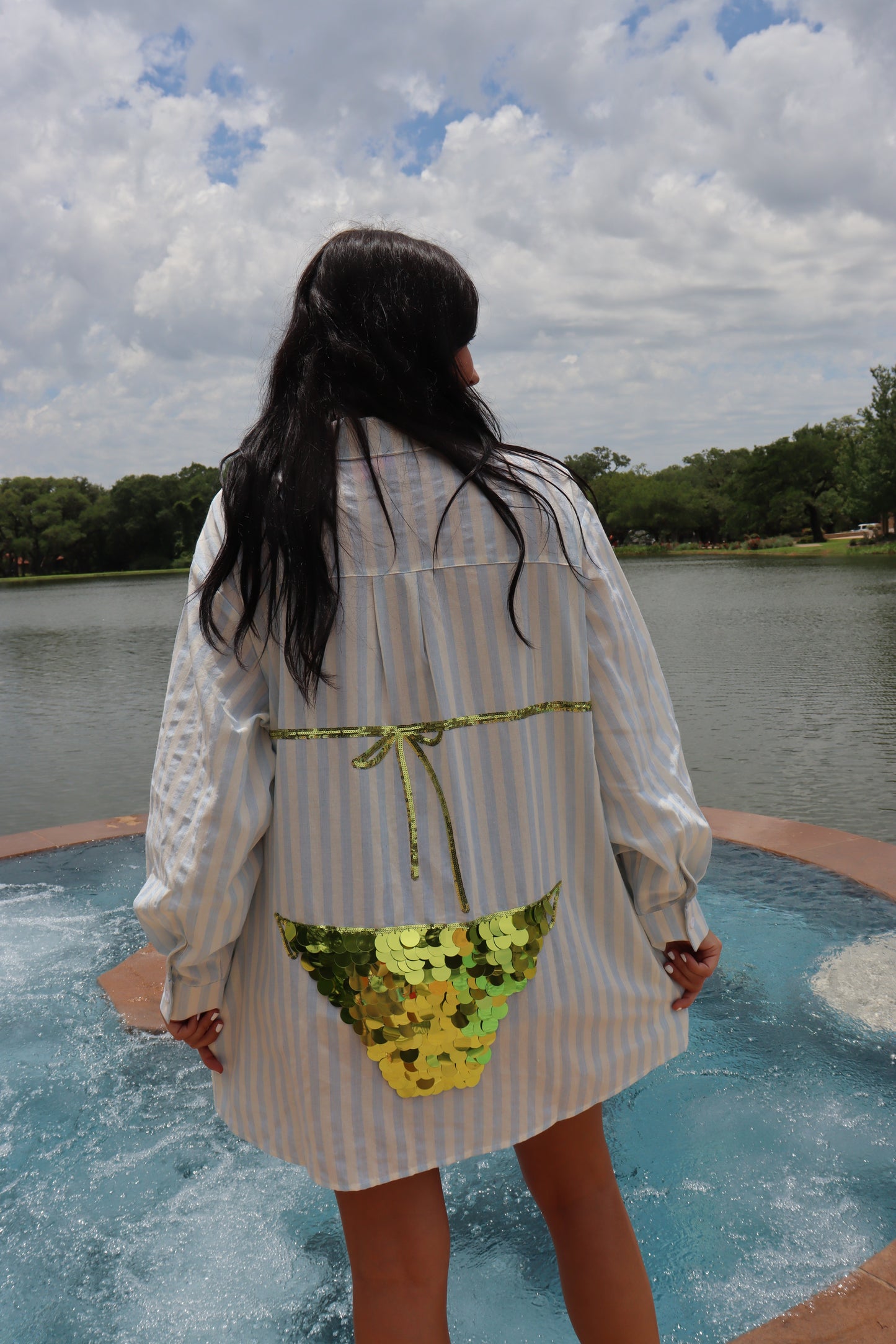 Queen of Sparkles Stripe Button Up Sequin Bikini Tunic