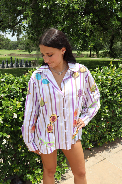 Queen of Sparkles Stripe Sunglasses Button Up Top