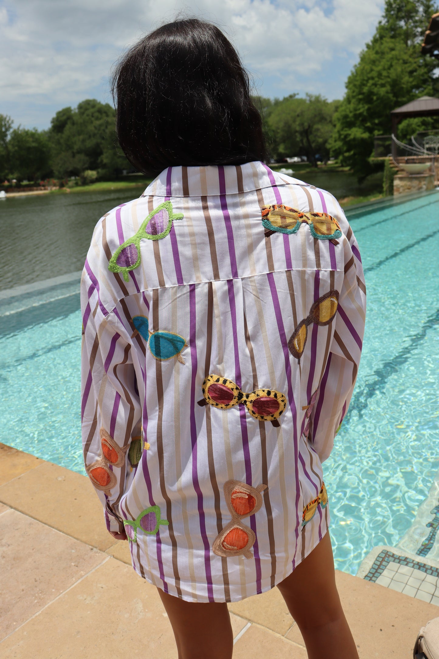 Queen of Sparkles Stripe Sunglasses Button Up Top