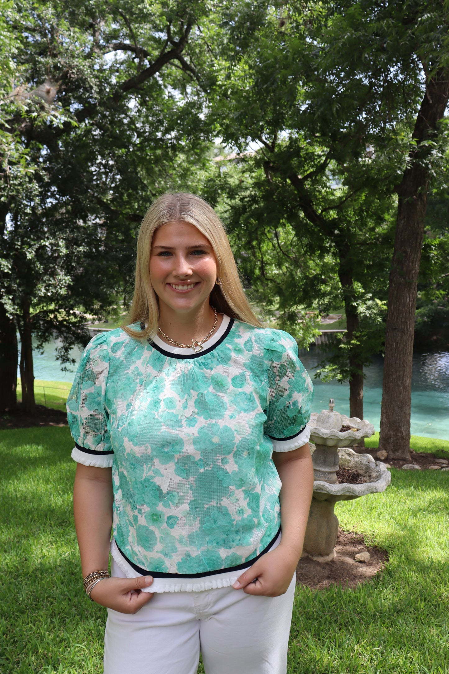 Seafoam Floral Top