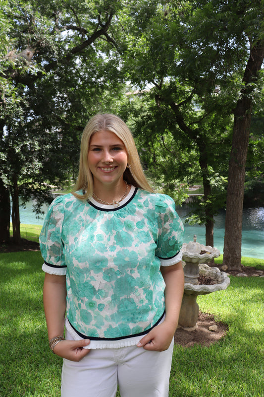 Seafoam Floral Top
