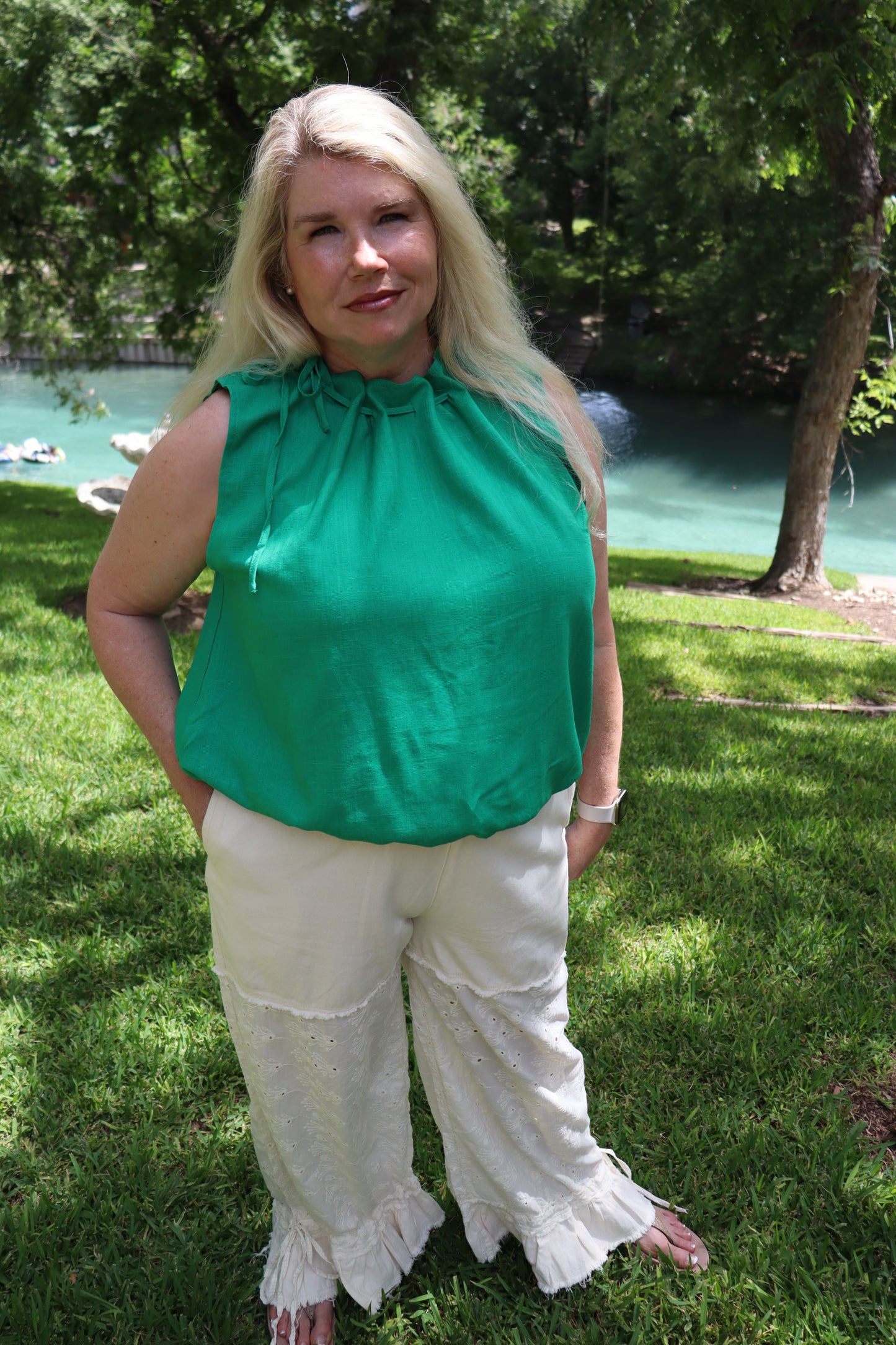 Green Gathered Tank