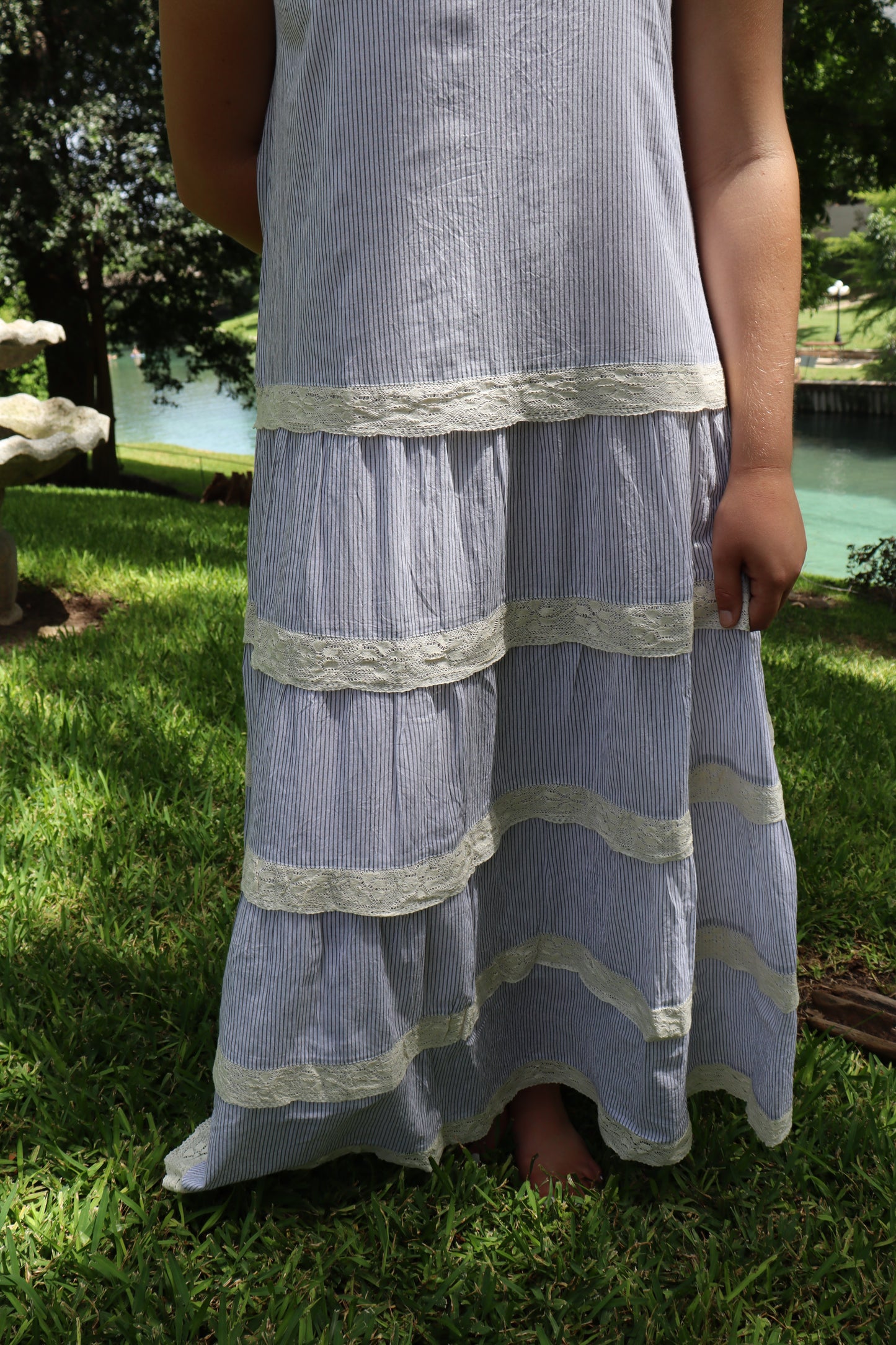 Long Stripe & Lace Dress