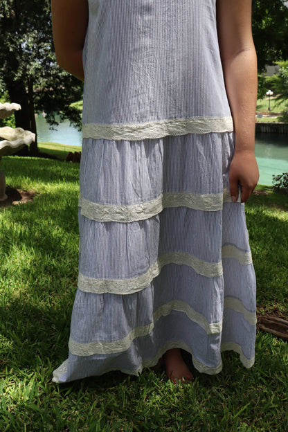 Long Stripe & Lace Dress