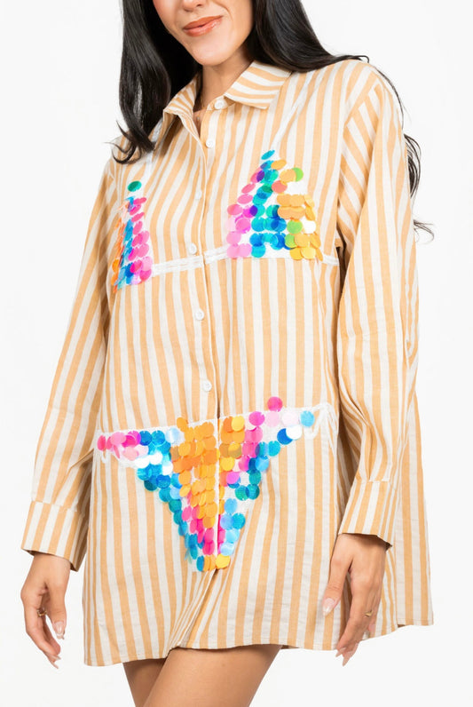 Queen Of Sparkles Multi Sequin Bikini Button Up