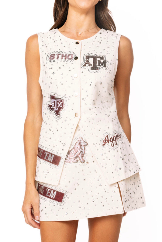 Queen of Sparkles Licensed Texas A&M Multi Rhinestone Scattered Logo Vest