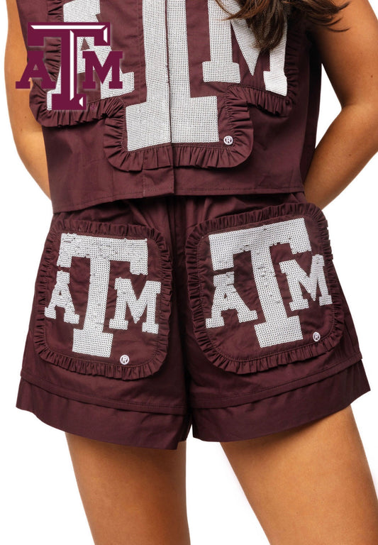 Queen of Sparkles Licensed Texas A&M Ruffle Mascot Patch Short