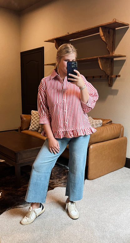 Red Stripe Ruffle Top