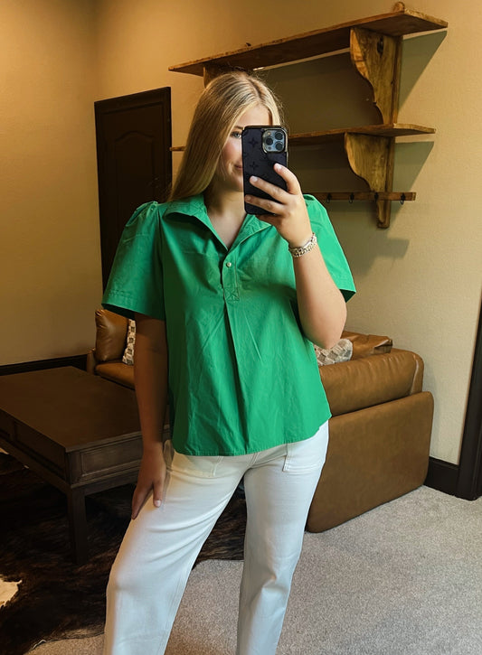 Green Pearl Button Top