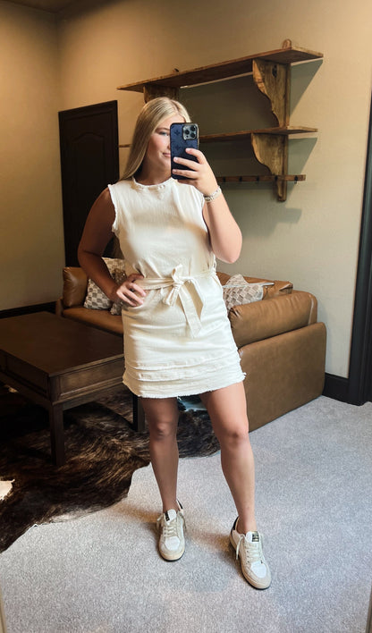 Cream Frayed Dress