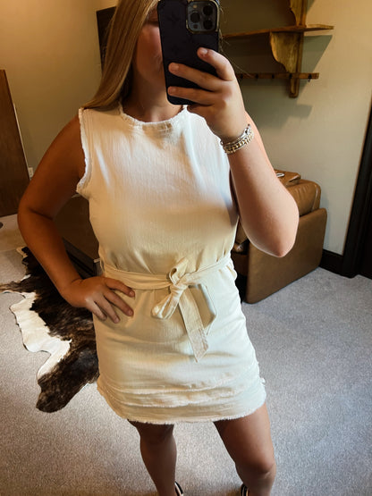 Cream Frayed Dress