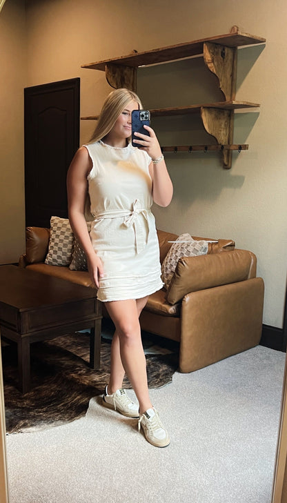 Cream Frayed Dress