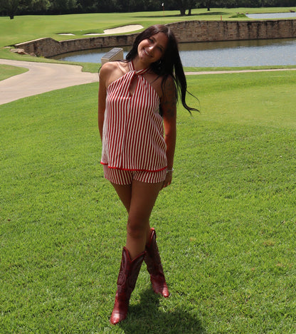 Red Stripe Halter Neck Romper