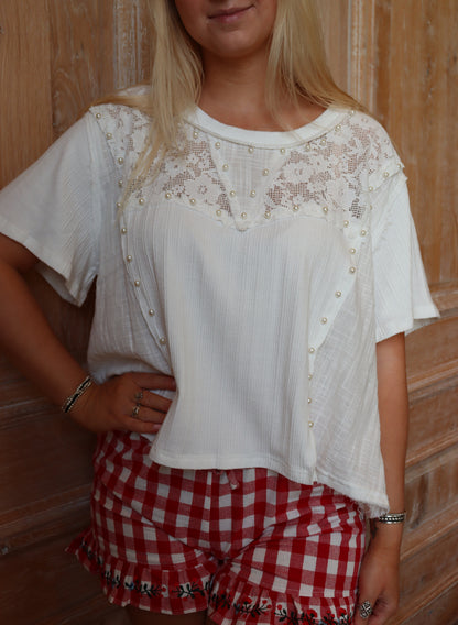 Lace & Pearl White Top