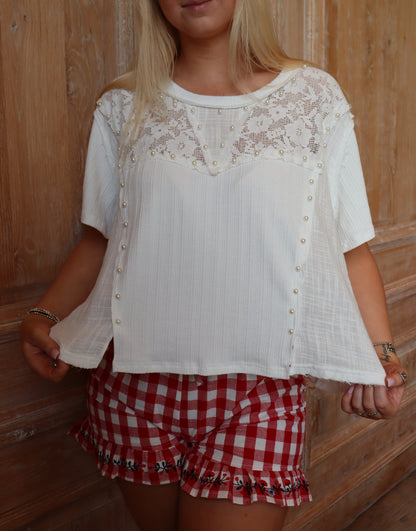 Lace & Pearl White Top