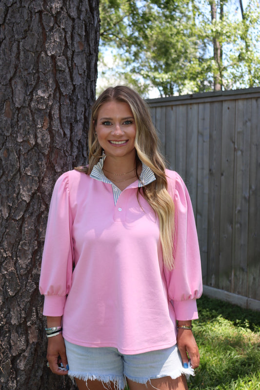 Stripe Ruffle Collar Top